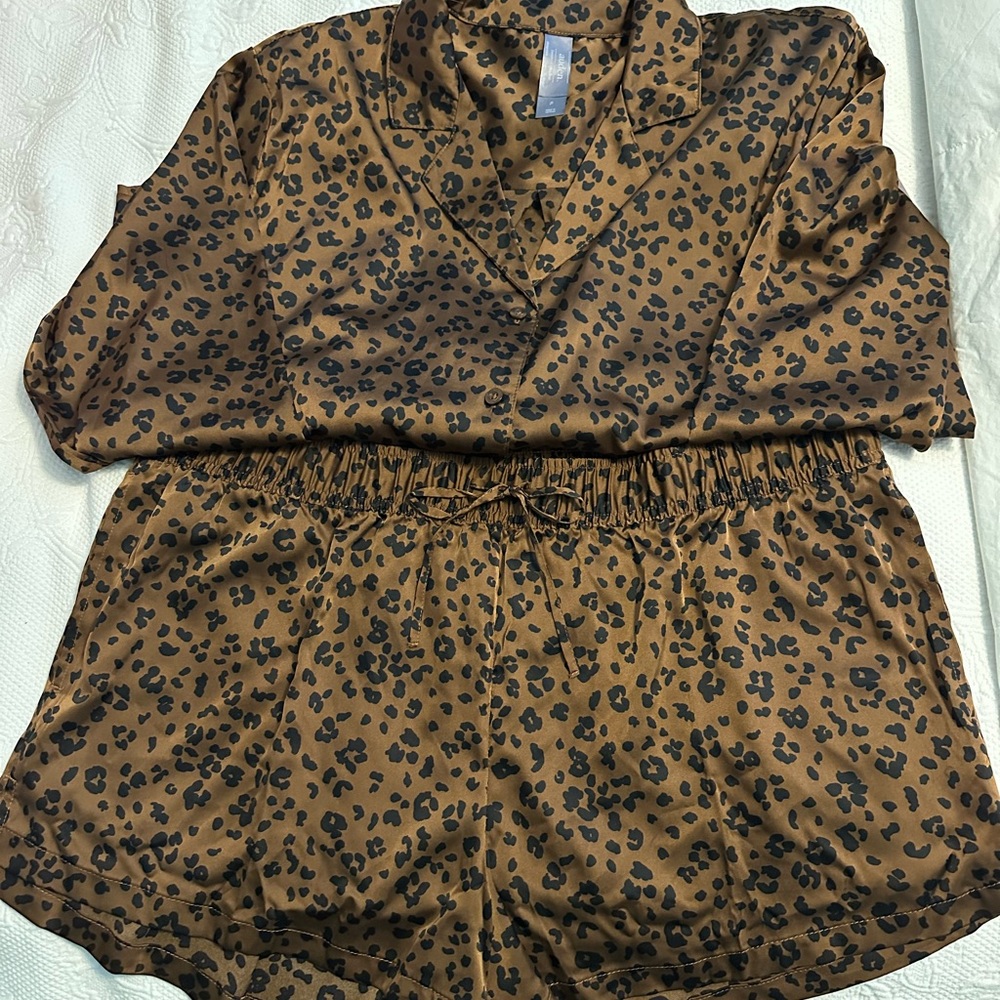 Auden Black and Brown Animal Print Satin Pajama Set